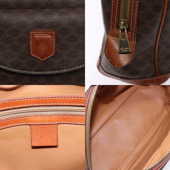 CELINE Macadam Canvas Hand Bag Pvc Leather Brown Gold - Picture 11 of 13